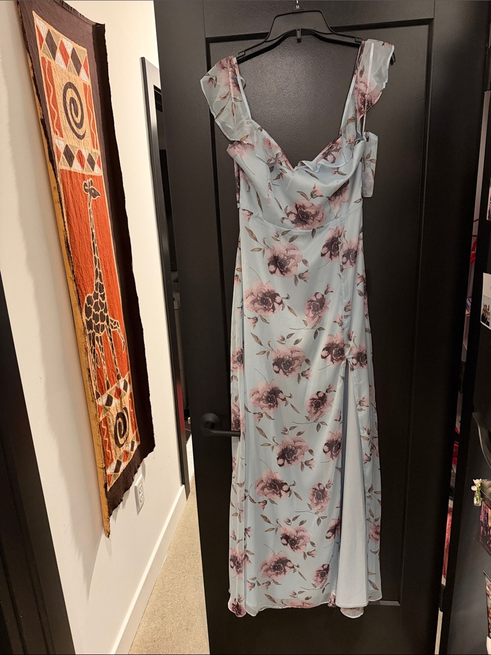 Lulus Women's Floral Cowl Neck Slip Dress - Light Blue with Pink Floral